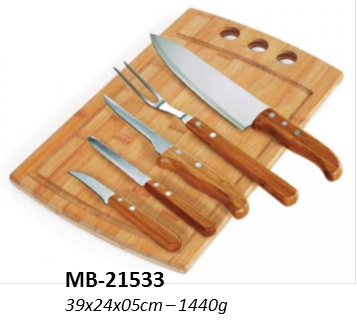 Conj. Churrasco 6pç., em inox e bambu - MB-21533