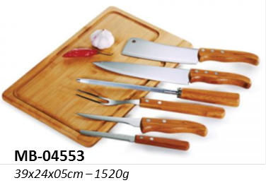 Conj. Churrasco 7pç., em bambu e inox - MB-04553