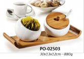 Conj. Potes para Açúcar em cerâmica e bambu - PO-02503