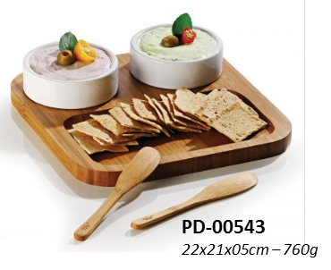 Conj. Petiscos e Patés, em bambu e cerâmica - PD-00543