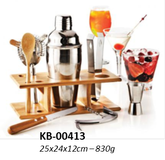 Conjunto para Bar em inox e bambu - KB-00413