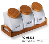 Conj. Potes em porcelana e bambu - PO-03313