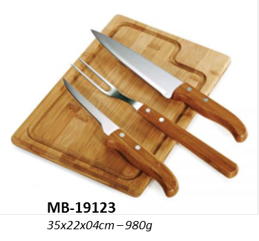 Conj. Churrasco 4pç., em inox e bambu - MB19123