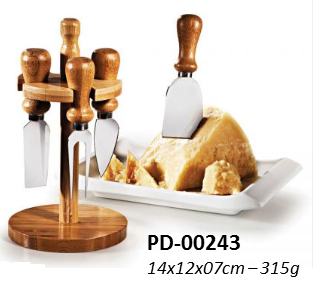 Conj. Queijo em bambu e inox - 5pç. - PD-00243