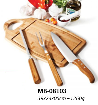 Conj. Churrasco 4pç., em inox e bambu - MB-08103
