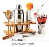 Conjunto para Bar em inox e bambu - KB-00413